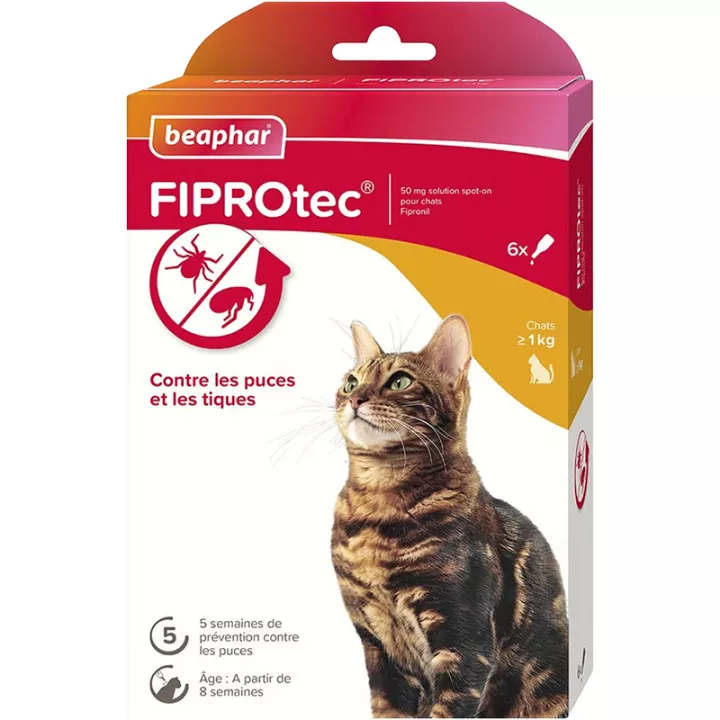 Beaphar Fiprotec 50mg Fipronil Spot-on Chat 6 Pipettes