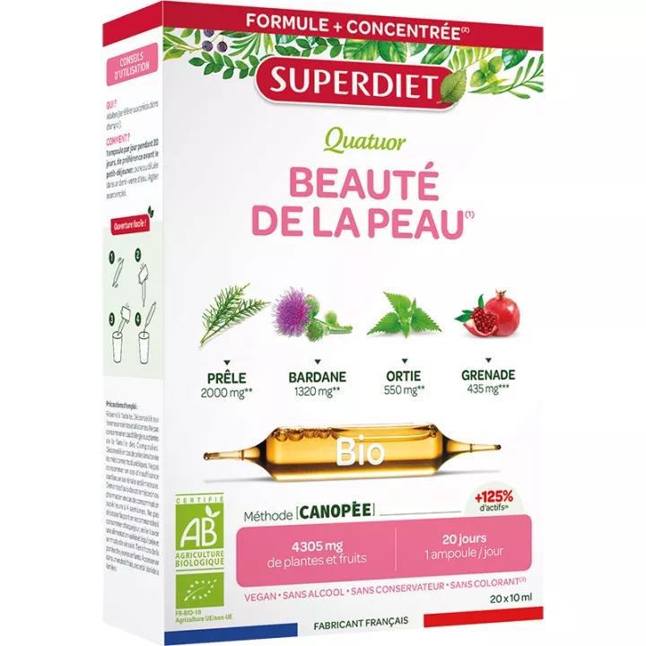 Superdiet Quatuor Bio Beauté de la Peau 20 ampoules