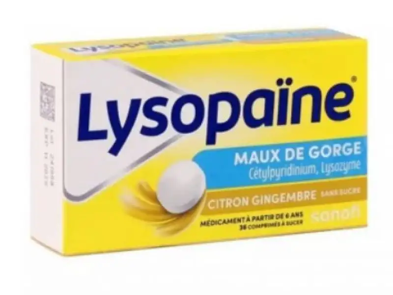 Lysopaïne Maux de gorge citron gingembre sans sucre 36 comprimés