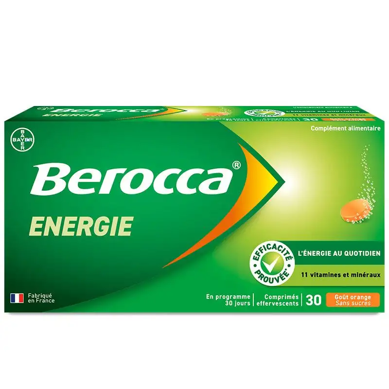 Berocca Énergie Orange Sans Sucre - 30 Comprimés Effervescents - Forme Physique et Activité Mentale
