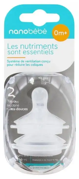 Beaba Nanobébé Tétine Silicone 0m+ - Débit Lent - 2 tétines - Confort et Anti-coliques