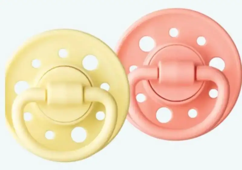Lot de 2 sucettes rondes caoutchouc naturel 6-36 mois Rose/Jaune