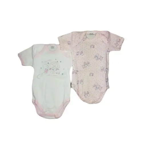 Bi-pack sous-vêtement bébé fille body demi manche Ellepi blanc rose Af4632 6 m