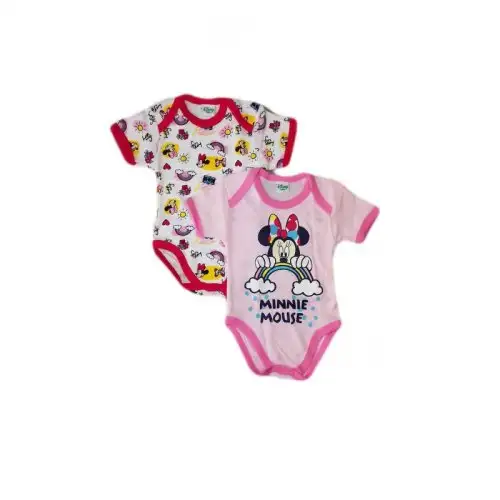 Lot bi-body bébé fille demi manche Disney baby Minnie rose/fuchsia ou jaune/fuchsia 6 m