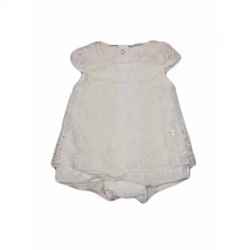 Robe barboteuse brodée bébé fille bébé fille demi manche Ellepi blanc 1 m