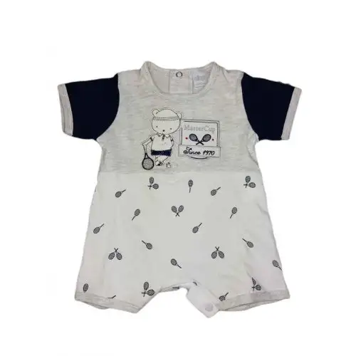 Barboteuse barboteuse bébé garçon demi manche Ellepi blanc bleu 3 m