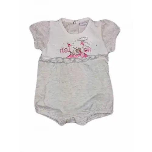 Barboteuse bébé fille demi manche Ellpi blanc gris 1 m