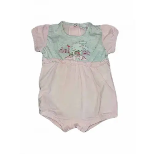 Barboteuse bébé fille demi manche Ellpi blanc rose 1 m