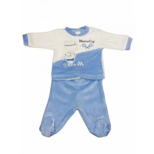 Complet 2pcs chenille bébé garçon Ellepi crème ciel 6 m
