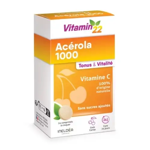 VITAMIN 22 - Acérola 1000 - Vitamine C Naturelle - 24 comprimés