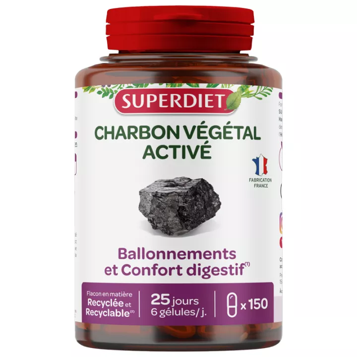 Superdiet Charbon Végétal Activé Ballonements et Confort digestif 150 gélules