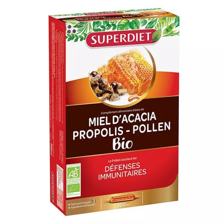 Superdiet Miel Propolis Pollen Bio Défenses Immunitaires 20 ampoules