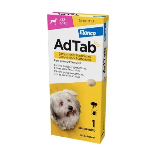 AdTab - Comprimés à Croquer Anti-Puces Anti-Tiques - Chien 2.5 à 5.5kg - 3 Comprimés
