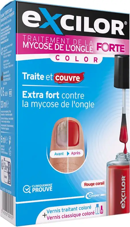 Excilor Forte Color Vernis Traitement - 30ml - Couleur : Rouge Corail - Soin traitant & esthétique 2 en 1