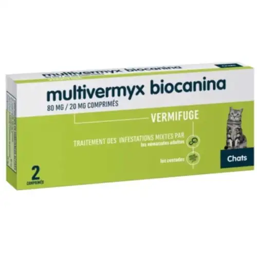 BIOCANINA - Multivermyx 80/20mg Vermifuge pour Chat - 2 Comprimés Sécables