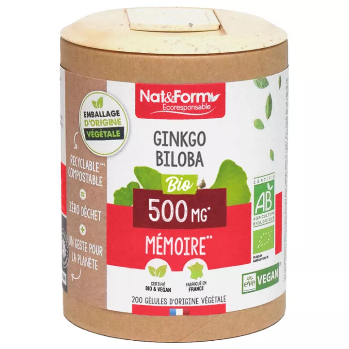 Nat & Form Ginkgo Biloba Bio 200 Gélules Végétales Eco