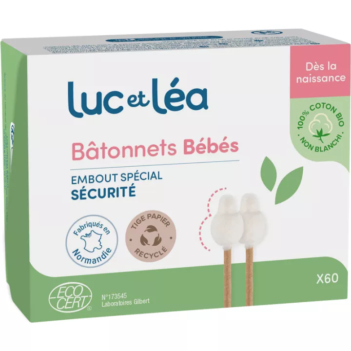 Luc et Léa 60 Bâtonnets Bébés Embout Spécial Sécurité