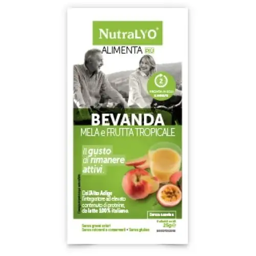 NutraLYO AlimentaPiù Boisson Protéinée Pomme-Fruit Complément Alimentaire Tropical 25g