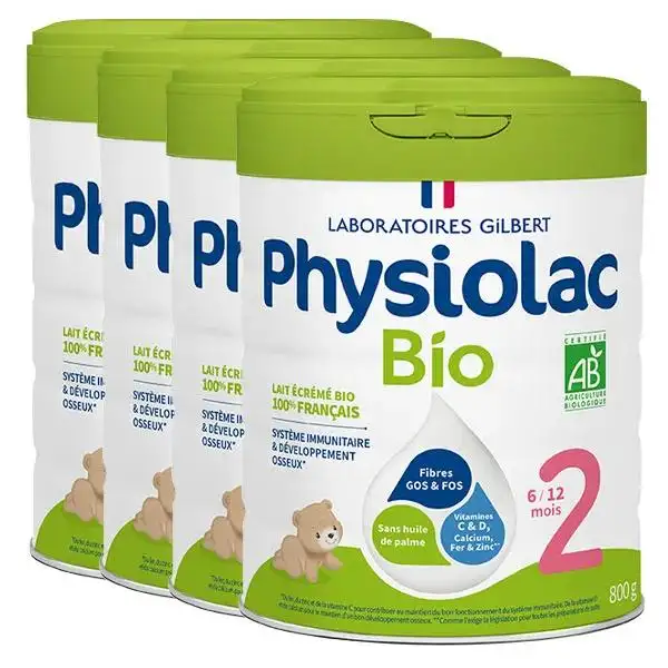 Physiolac Bio Lait 2ème Age 800g - Lot de 4