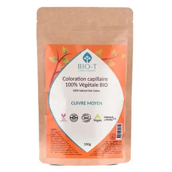 Bio-T Coloration Végétale cuivre moyen - Bio et 100% naturel - 100g