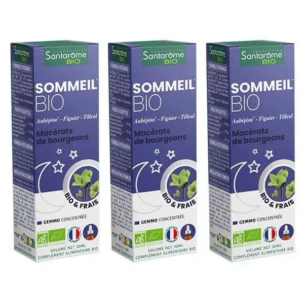 Santarome Bio -Tri Complexe Bourgeons Sommeil Bio - Gémmothérapie - Lot de 3 flacons 30ml