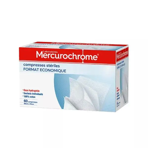 Mercurochrome Compresses Stériles 5x5cm en 60 unités