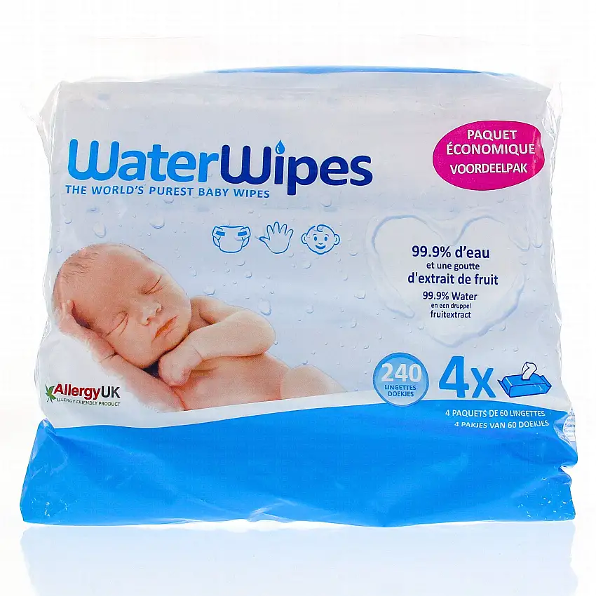 WATERWIPES Lingettes bébé 4 paquets de 60 lingettes