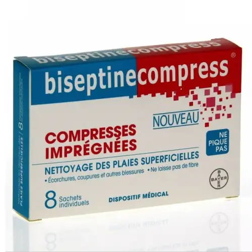 BISEPTINE COMPRESS Compresses imprégnées Boîte de 8