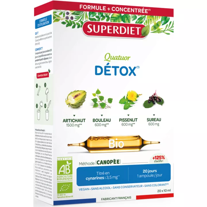 Superdiet Quatuor Détox Bio 20 ampoules