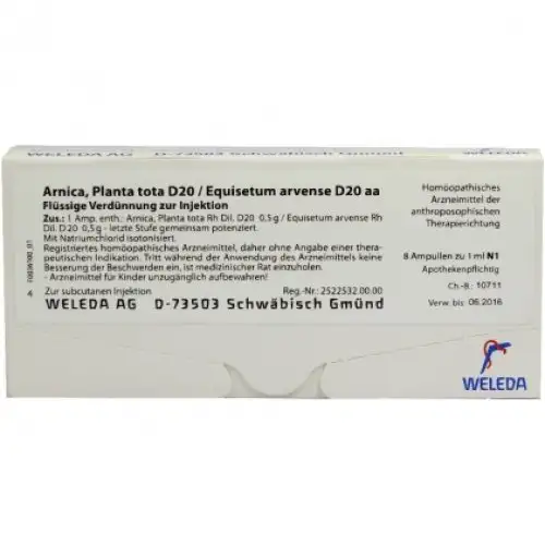 Arnica Planta Tota D20 / Equisetum Arvense D20 Weleda 8 Ampoules de 1 ml