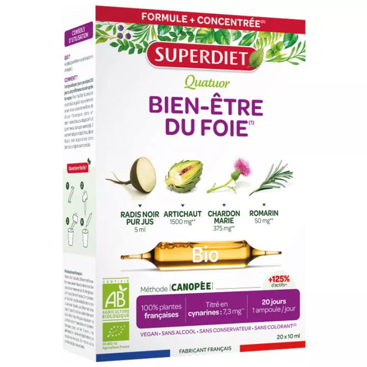 Superdiet Quatuor Bien-être du Foie Bio 20 ampoules