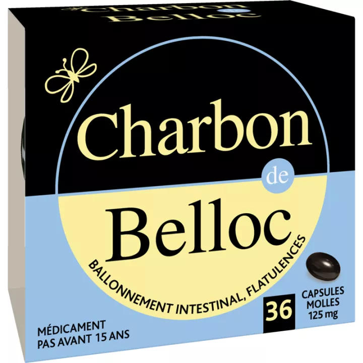 Charbon de Belloc Ventre Plat 36 Capsules Boîte Métal