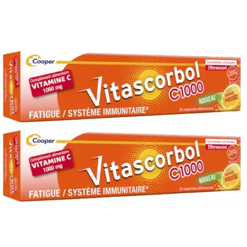 COOPER - Vitascorbol  Vitamine C 1000mg - 2x20 comprimés - Goût Orange Pressé