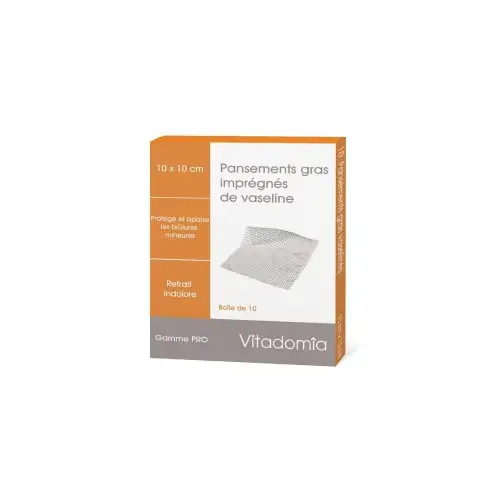 VITADOMIA - Pansements gras imprégnés de vaseline - 10 cm x 10 cm