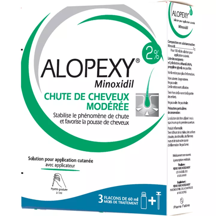 Alopexy 2% Chute de Cheveux Modérée 3 x 60 ml