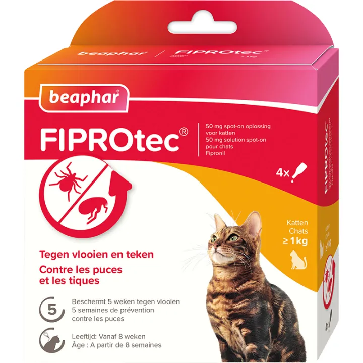 Fiprotec 50 mg Solution Spot-On Chats Beaphar 4 pipettes