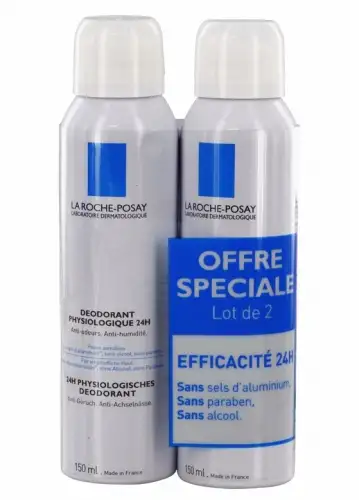 LA ROCHE POSAY - Déodorant physiologique 24h - LOT de 2 aérosols 150 ml