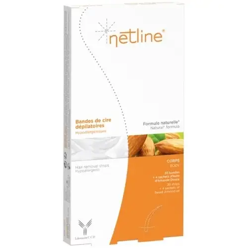 NETLINE Bandes de cire dépilatoires corps (x20) + Huile d'amande douce (4 sachets)