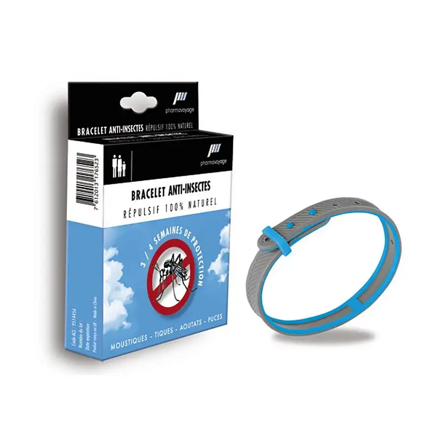 Pharmavoyage - bracelet anti-insectes Bracelet bleu et gris