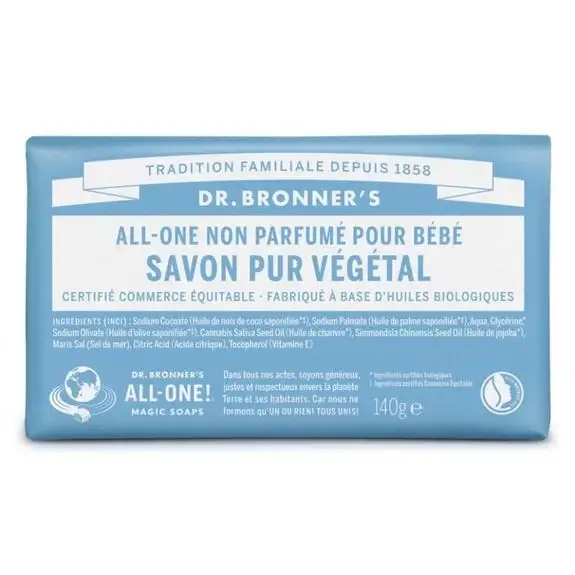 Dr Bronner's Pain de Savon non parfumé 140g