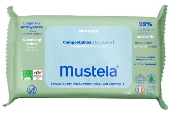 Mustela Lingettes Nettoyantes Fibre Naturelle Écoresponsable x60
