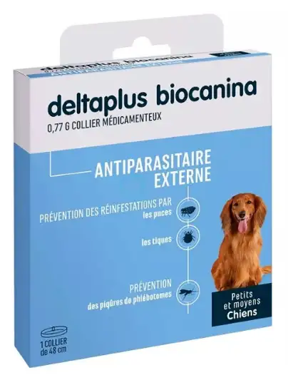 Biocanina Deltaplus 0,77g Collier médicamenteux pour petits et moyens chiens