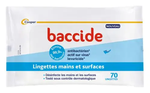 Cooper Baccide Lingettes mains et surfaces x70