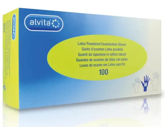 Alvita Gants d'examen Latex poudrés S x100