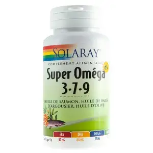 Solaray super Oméga 3-7-9 + Vitamine D3 - 60 gélules