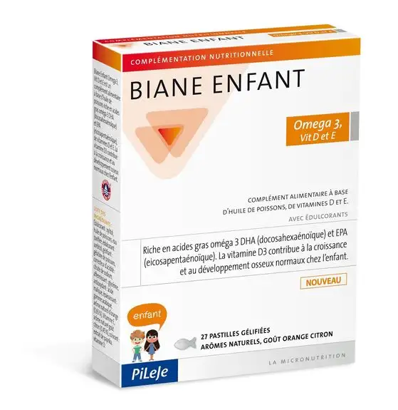 Biane/ omegabiane Enfant Oméga 3, Vit D et E - 27 Pastilles gélifiées