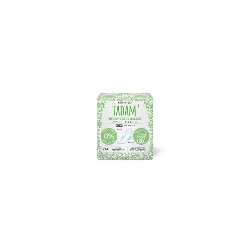 TADAM serviettes Ultra Coton Bio Normal+ 3gttes boite 14U